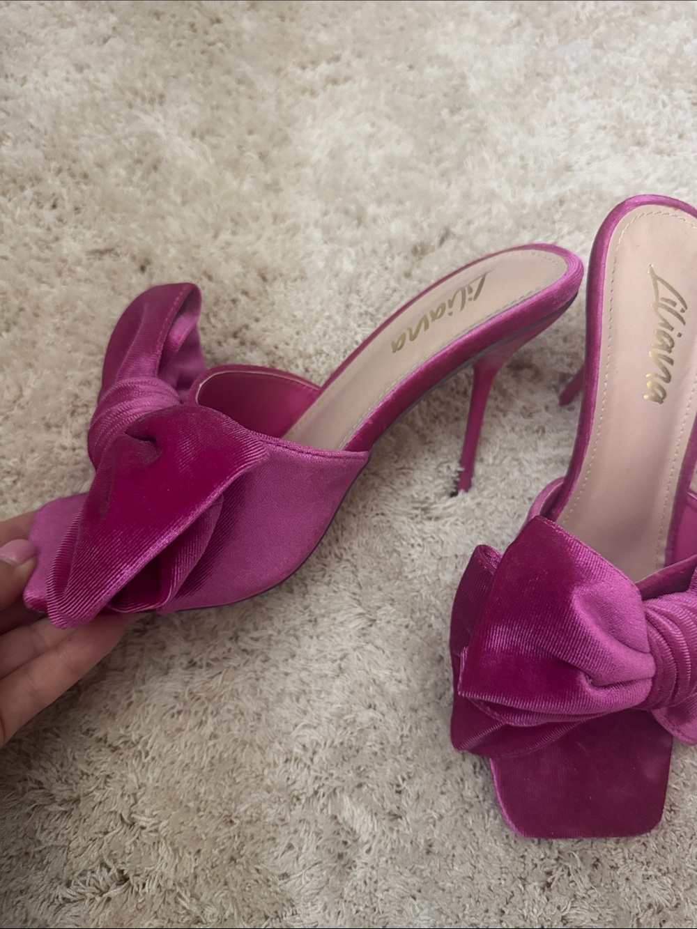 Liliana Fuchsia Satin Bow Slide Heels - Picture 2 of 4